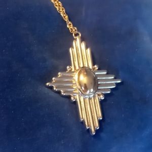 Silver and gold tone cross necklace true vintage